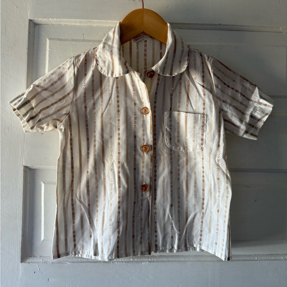 Vintage Girl Scout Brownie Button Down Shirt with Brown Stripes